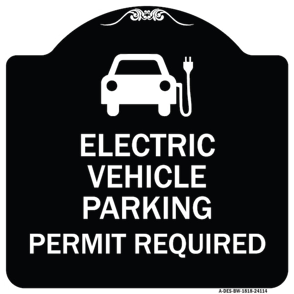 Signmission Electric Vehicle Parking Permit Required Heavy-Gauge Aluminum Sign, 18" x 18", BW-1818-24114 A-DES-BW-1818-24114 - main